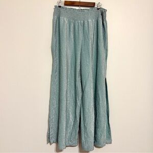 Boston Proper Aqua Blue Sparkly Stretch Lurex Wide Leg Pants Size Large